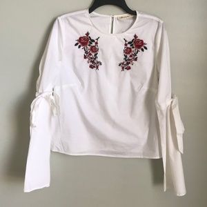 Chloe & Katie White Embroidered Bell Sleeve Top